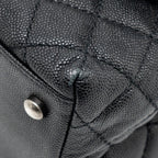 CHANEL MEDIUM COCO HANDLE FLAP BAG LIZARD EMBOSSED HANDLE CAVIAR BLACK RUTHENIUM HARDWARE