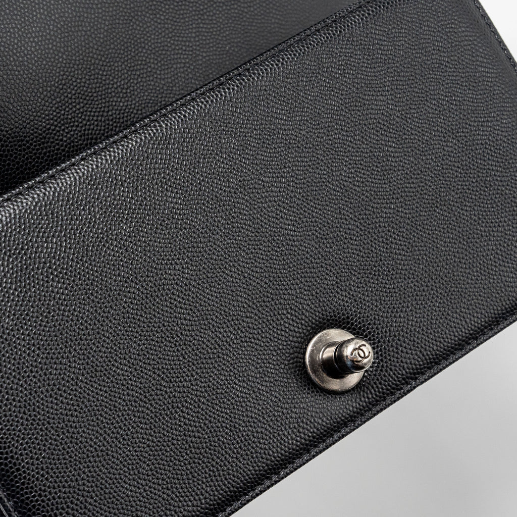 CHANEL SMALL BOY BAG CAVIAR BLACK RUTHENIUM HARDWARE (MICROCHIP)