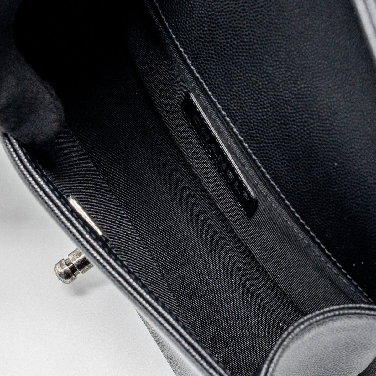 CHANEL SMALL BOY BAG CAVIAR BLACK RUTHENIUM HARDWARE (MICROCHIP)