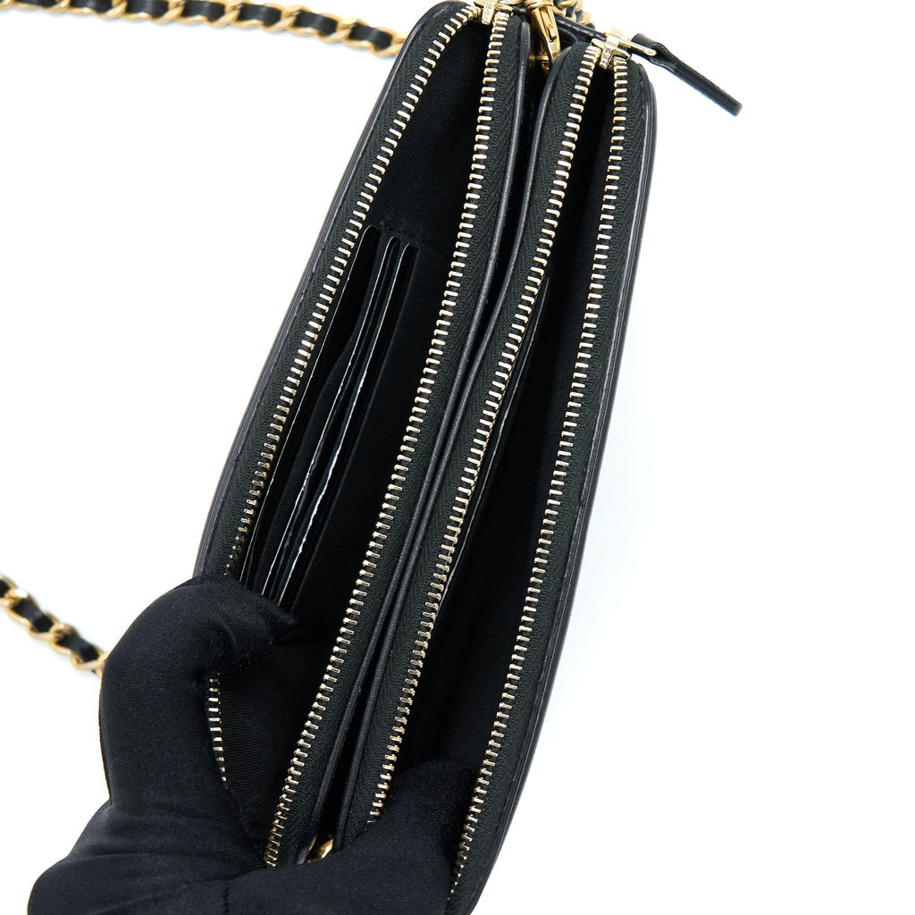 CHANEL FILIGREE LONG WALLET ON CHAIN CAVIAR BLACK GHW