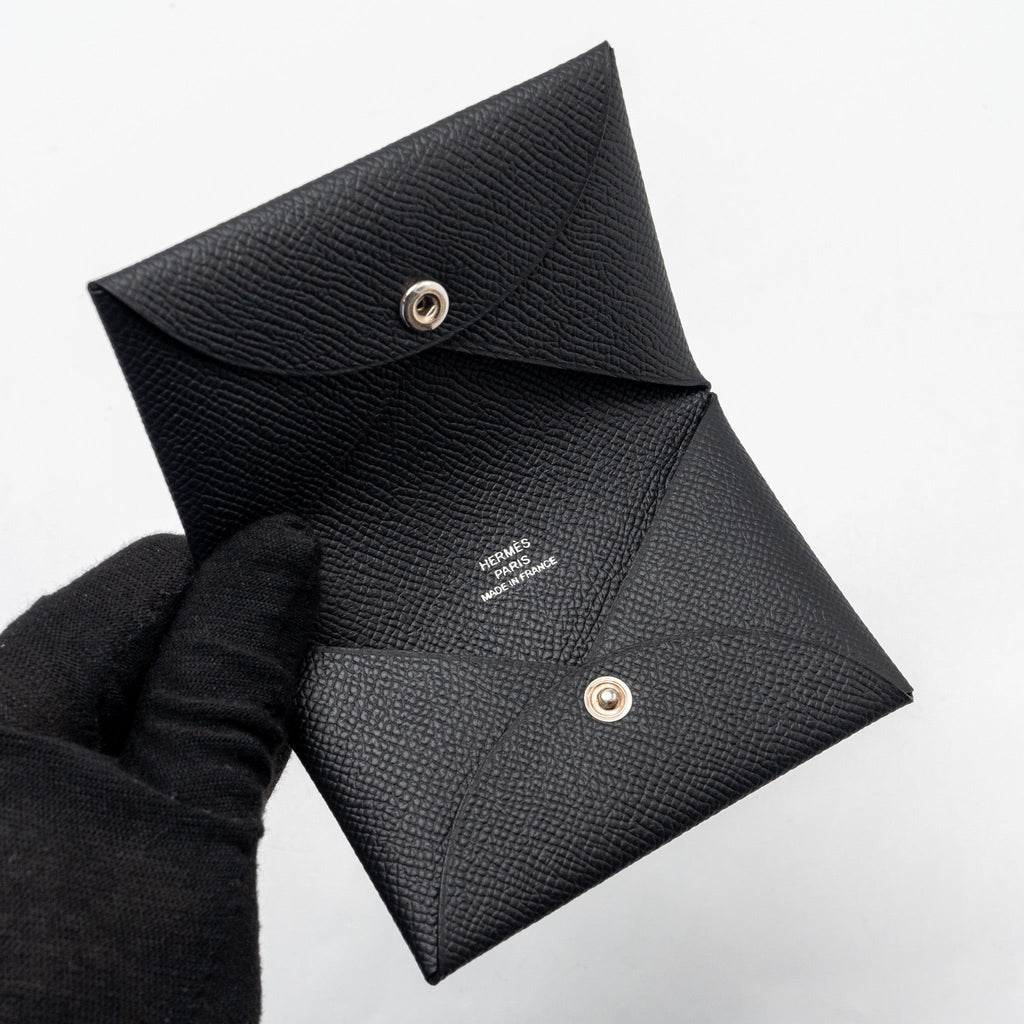 Hermes Calvi Card Holder Epsom Black SHW