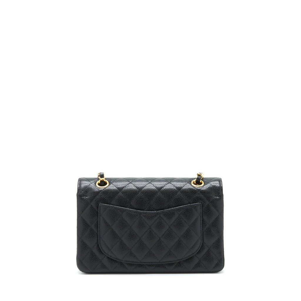 CHANEL SMALL CLASSIC DOUBLE FLAP BAG CAVIAR BLACK GHW (MICROCHIP)