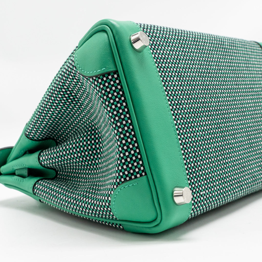Hermes Birkin 25 Toile Quadrille/Swift Noir-Blanc-Menthe/Menthe SHW