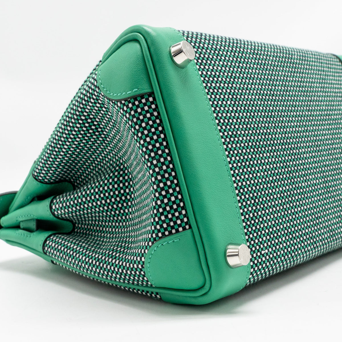 Hermes Birkin 25 Toile Quadrille/Swift Noir-Blanc-Menthe/Menthe SHW
