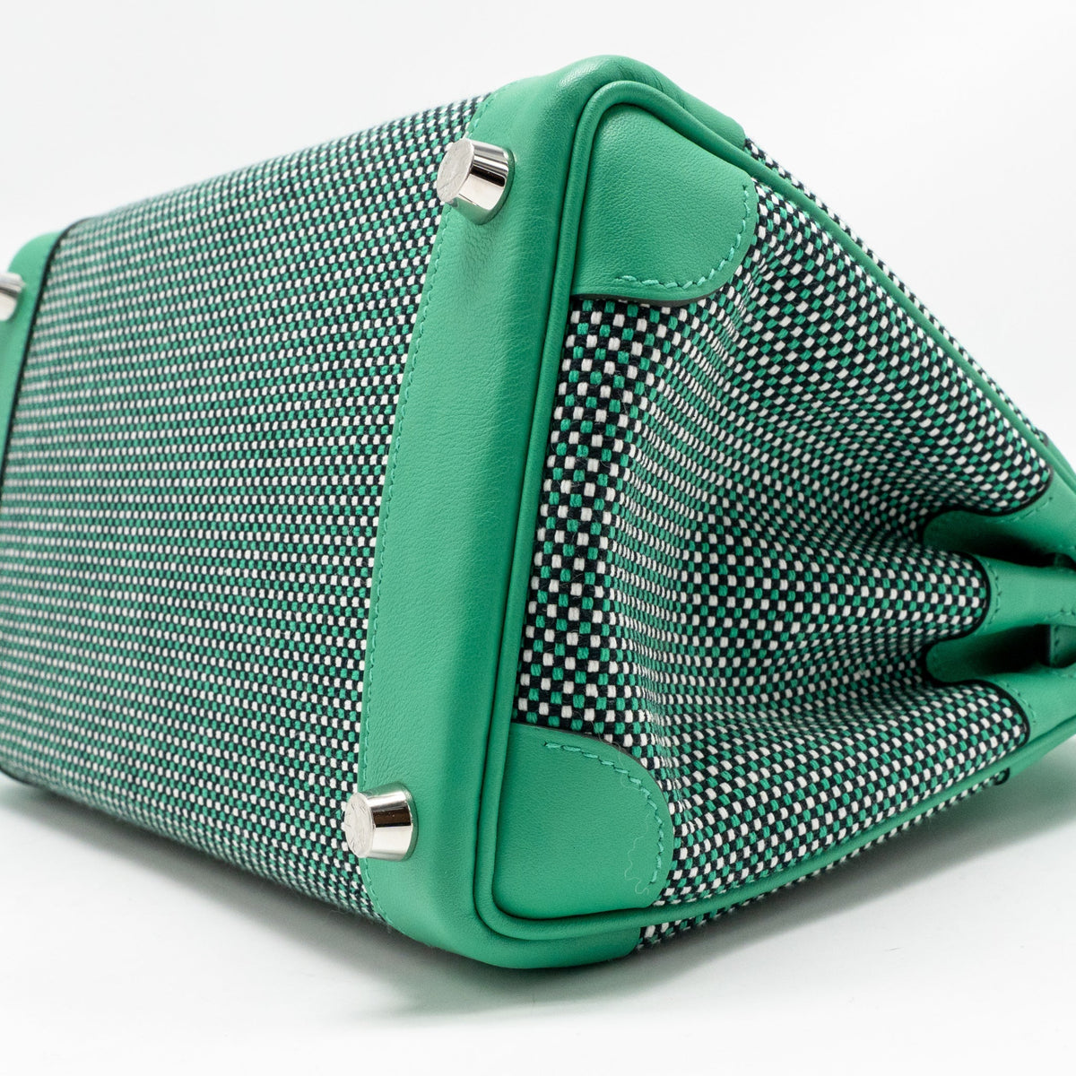 Hermes Birkin 25 Toile Quadrille/Swift Noir-Blanc-Menthe/Menthe SHW