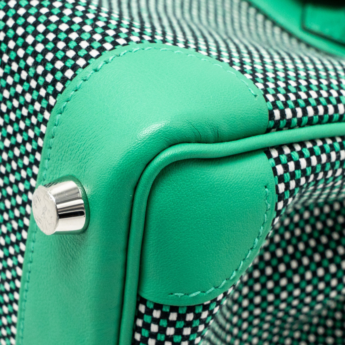 Hermes Birkin 25 Toile Quadrille/Swift Noir-Blanc-Menthe/Menthe SHW