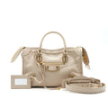 BALENCIAGA SMALL METALLIC EDGE CITY BEIGE GHW