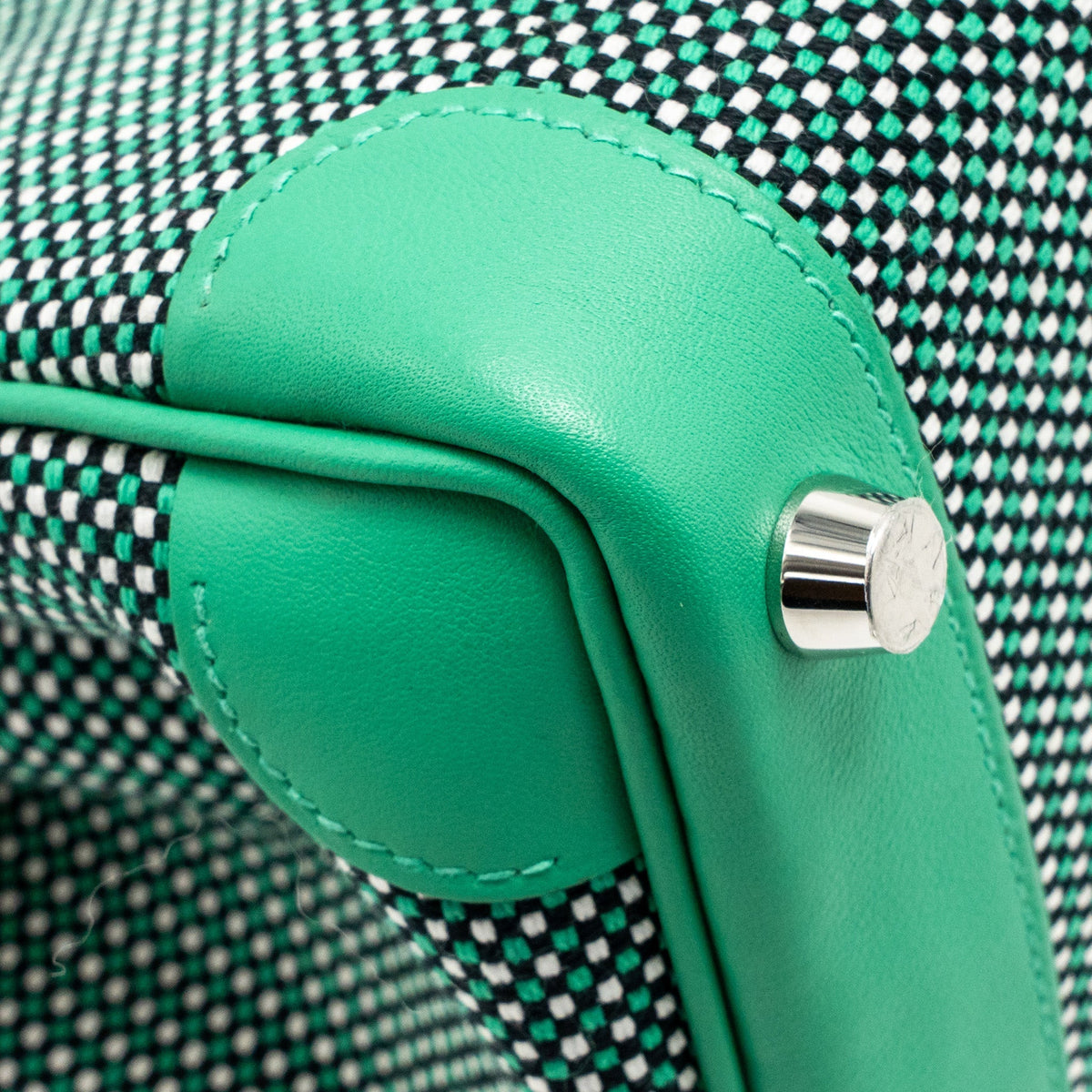Hermes Birkin 25 Toile Quadrille/Swift Noir-Blanc-Menthe/Menthe SHW