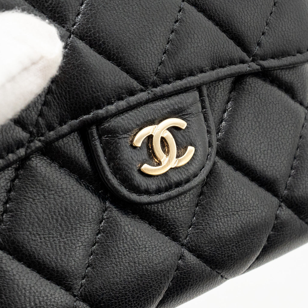 CHANEL CLASSIC SMALL FLAP WALLET LAMBSKIN BLACK LGHW