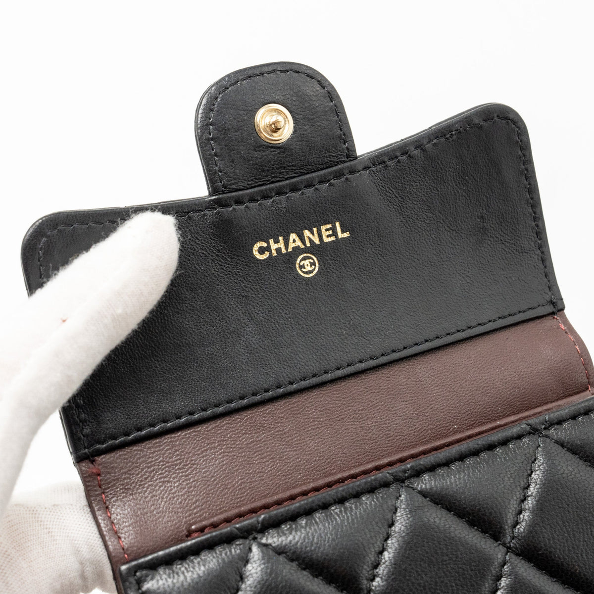 CHANEL CLASSIC SMALL FLAP WALLET LAMBSKIN BLACK LGHW