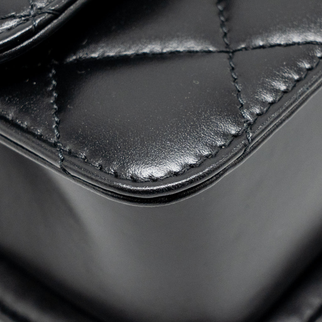 CHANEL GOLD CRUSH FLAP BAG CALFSKIN BLACK GHW (MICROCHIP)