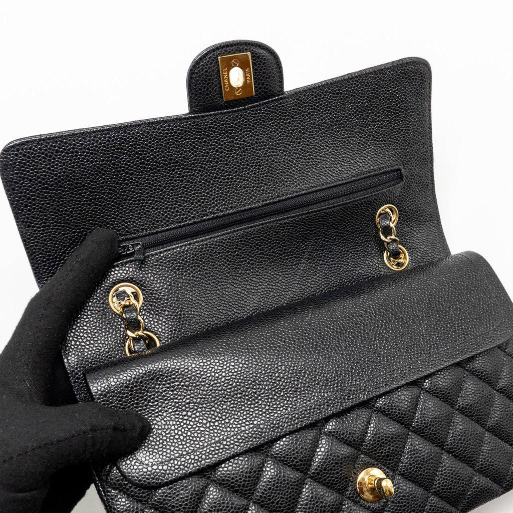 CHANEL MEDIUM CLASSIC DOUBLE FLAP BAG CAVIAR BLACK GHW