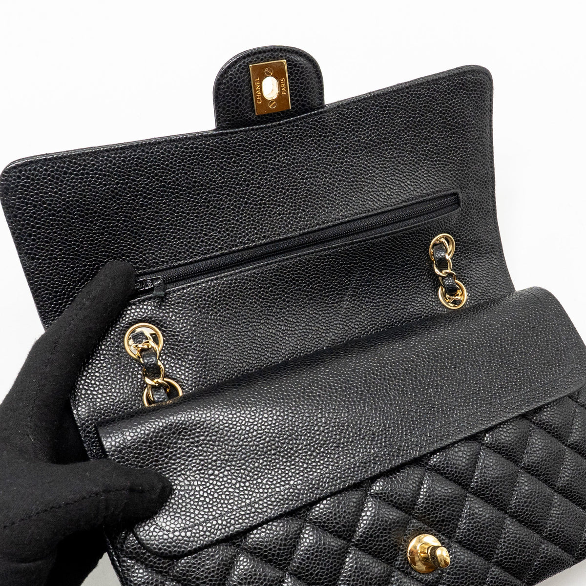 CHANEL MEDIUM CLASSIC DOUBLE FLAP BAG CAVIAR BLACK GHW