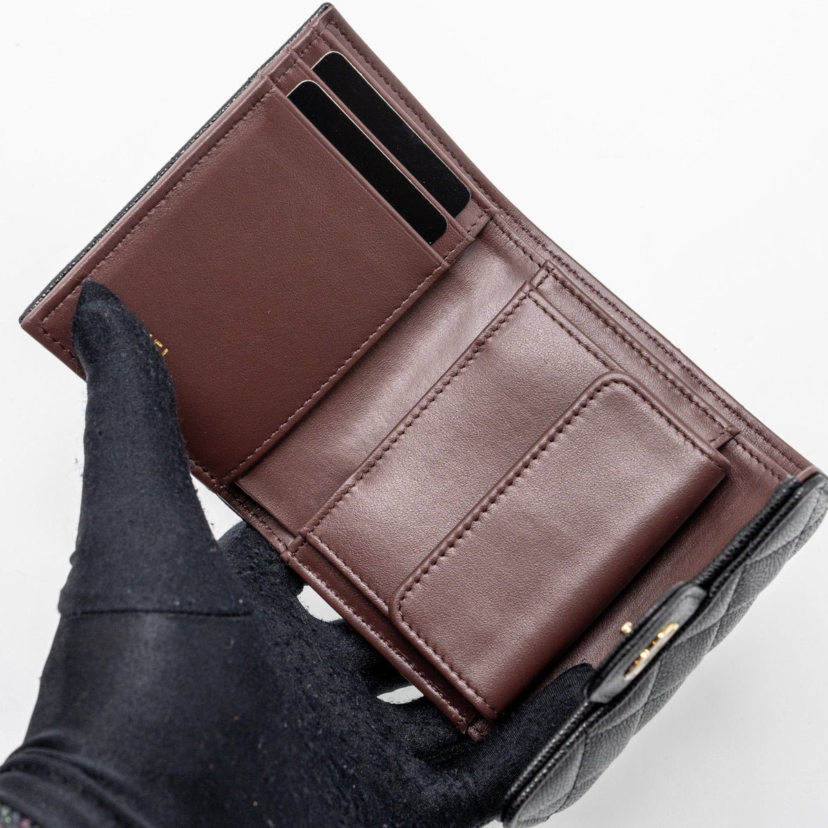 CHANEL CLASSIC COMPACT WALLET CAVIAR BLACK GHW (MICROCHIP)