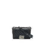CHANEL SMALL BOY BAG CAVIAR BLACK RUTHENIUM HARDWARE (MICROCHIP)