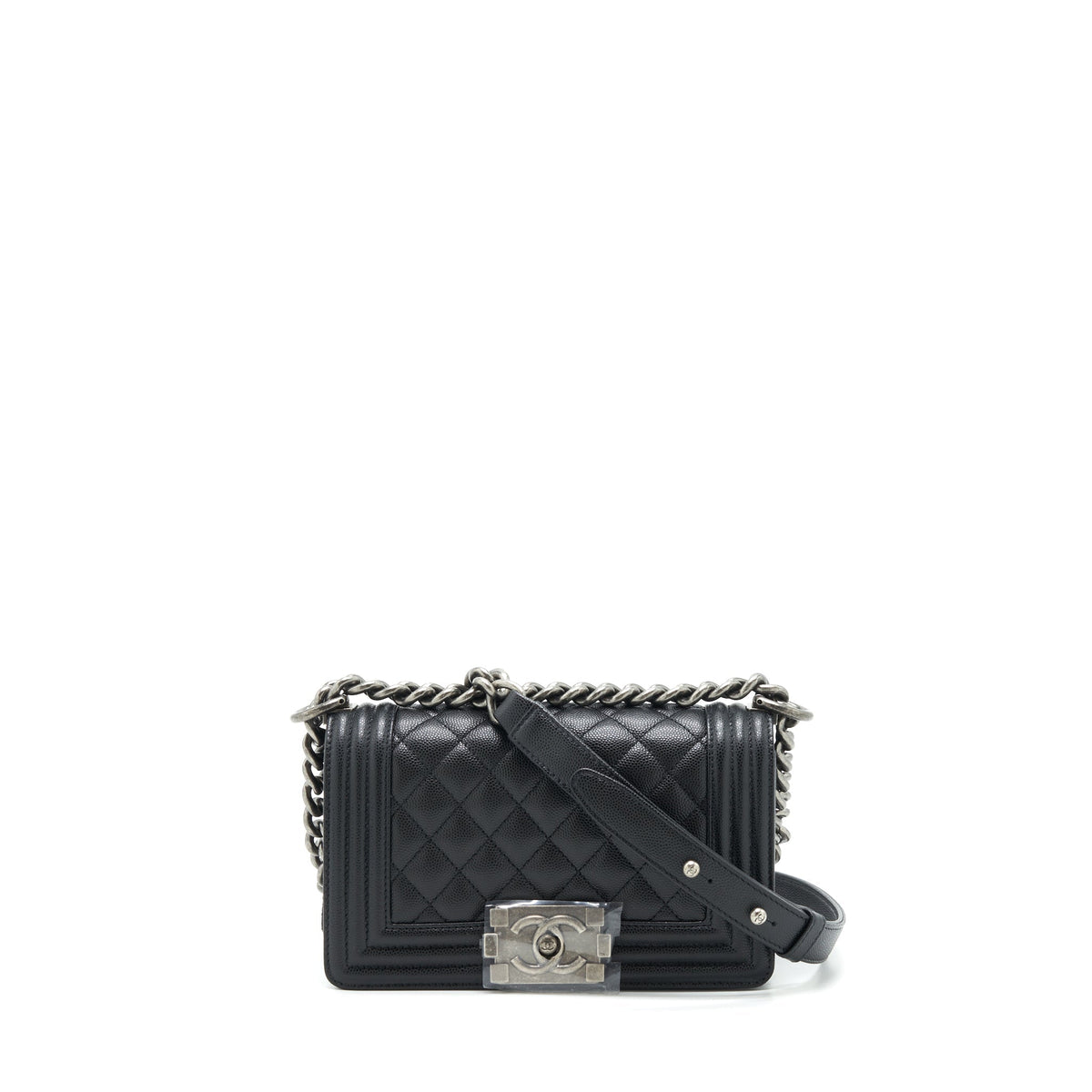 CHANEL SMALL BOY BAG CAVIAR BLACK RUTHENIUM HARDWARE (MICROCHIP)