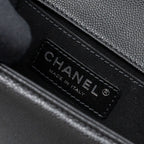 CHANEL MEDIUM BOY BAG CAVIAR BLACK RUTHENIUM SILVER HARDWARE(MICROCHIP)