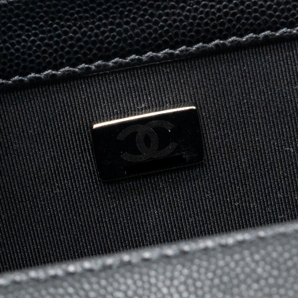 CHANEL MEDIUM BOY BAG CAVIAR BLACK RUTHENIUM SILVER HARDWARE(MICROCHIP)