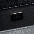 CHANEL MEDIUM BOY BAG CAVIAR BLACK RUTHENIUM SILVER HARDWARE(MICROCHIP)