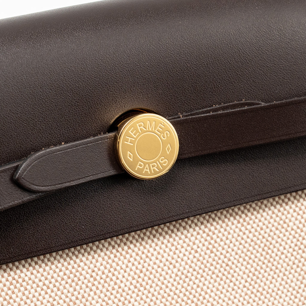 Hermes Herbag Mini Canvas / Hunter Leather Ecru-Beige / Ebene GHW