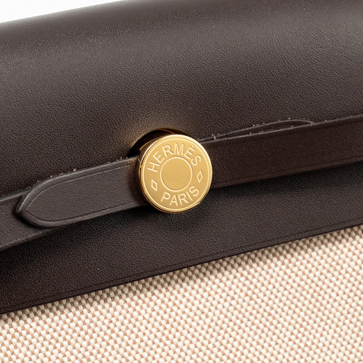Hermes Herbag Mini Canvas / Hunter Leather Ecru-Beige / Ebene GHW
