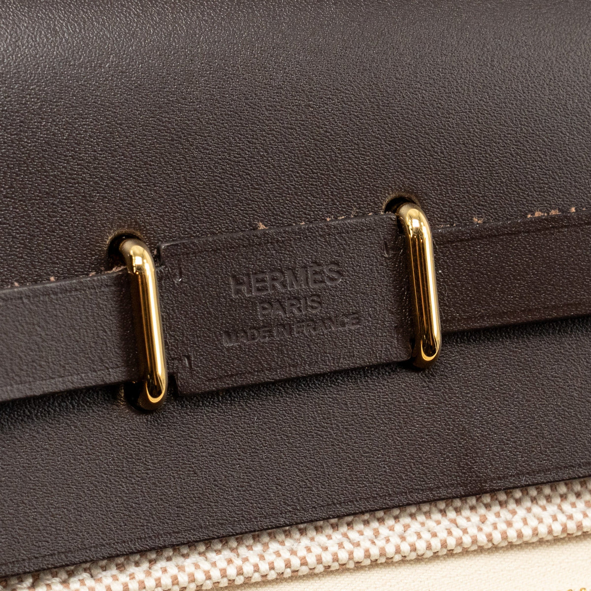Hermes Herbag Mini Canvas / Hunter Leather Ecru-Beige / Ebene GHW