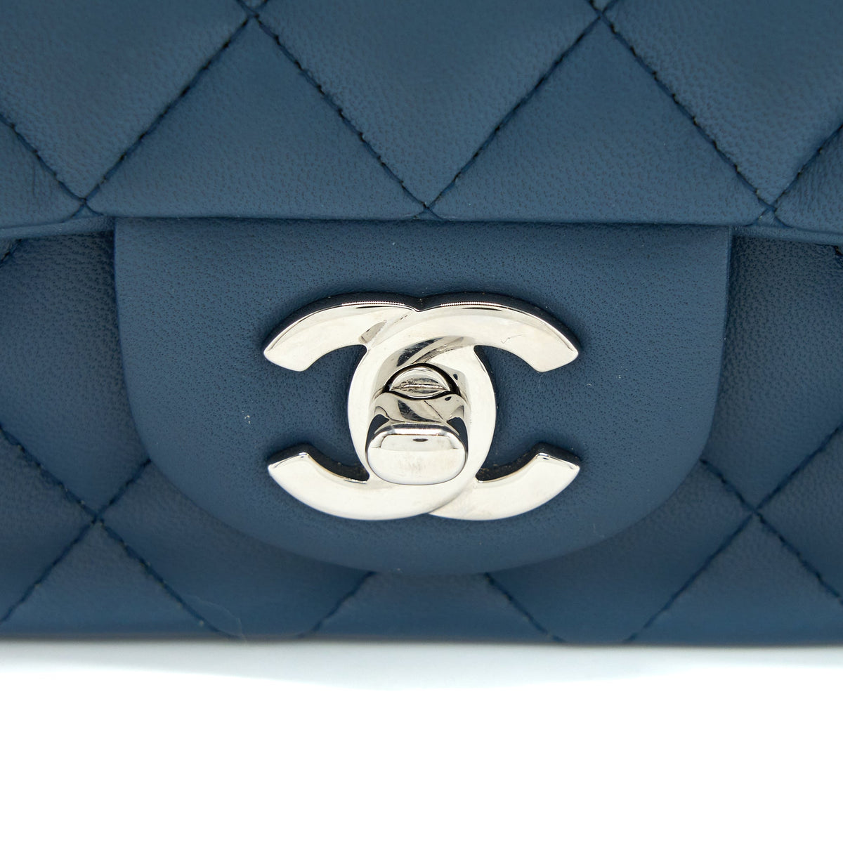 CHANEL MINI RECTANGULAR FLAP BAG LAMBSKIN BLUE SHW