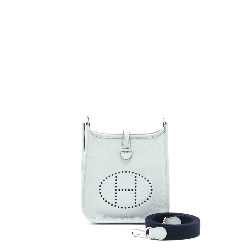 Hermes Mini Evelyne Clemence Bleu Pale/ Bleu Indigo SHW