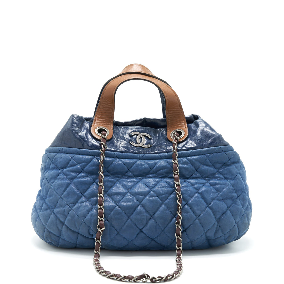 CHANEL QUILTED SHOULDER BAG BLUE RUTHENIUM HARDWARE