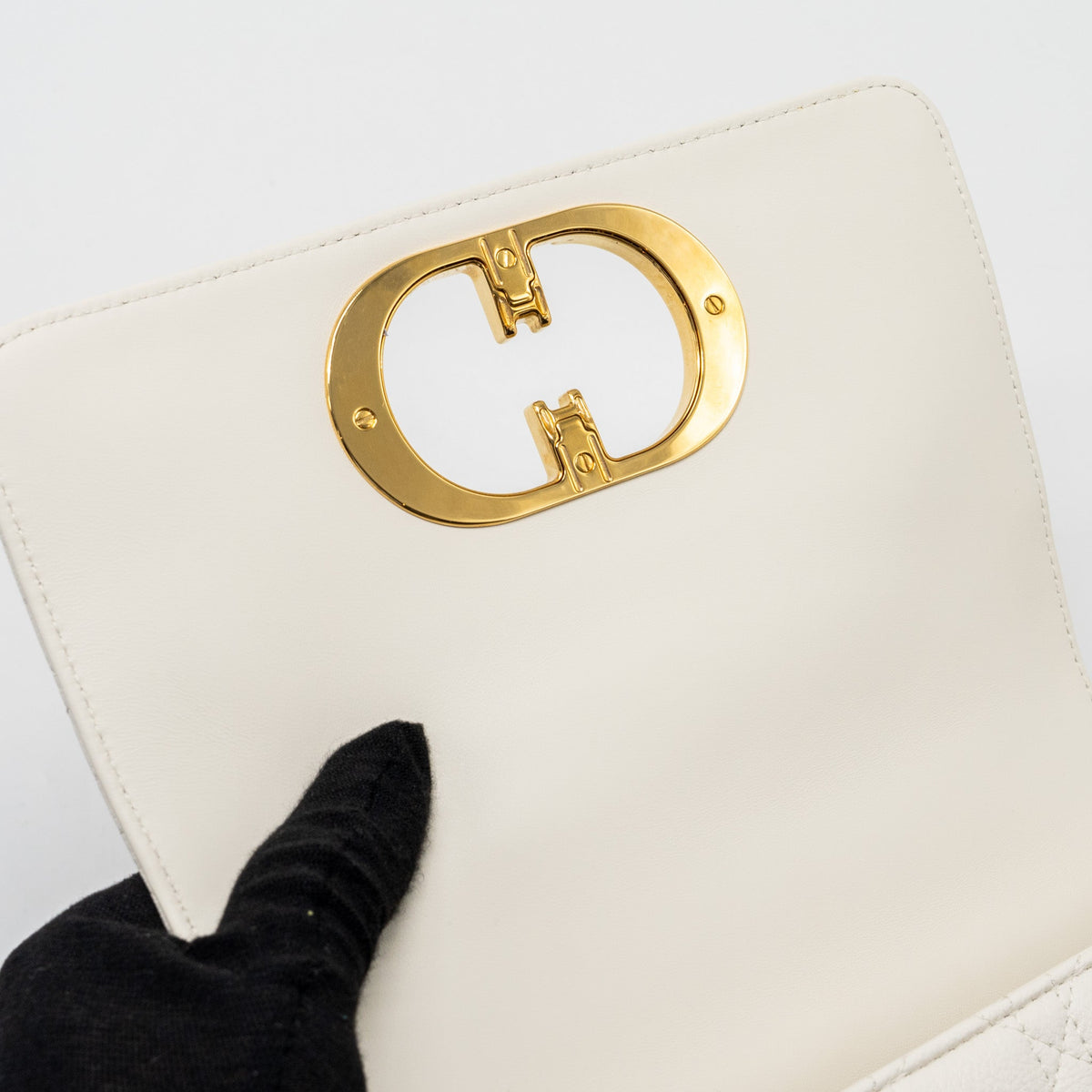 DIOR CARO S FLAP BAG CALFSKIN WHITE GHW