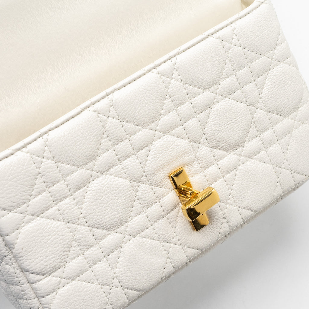 DIOR CARO S FLAP BAG CALFSKIN WHITE GHW