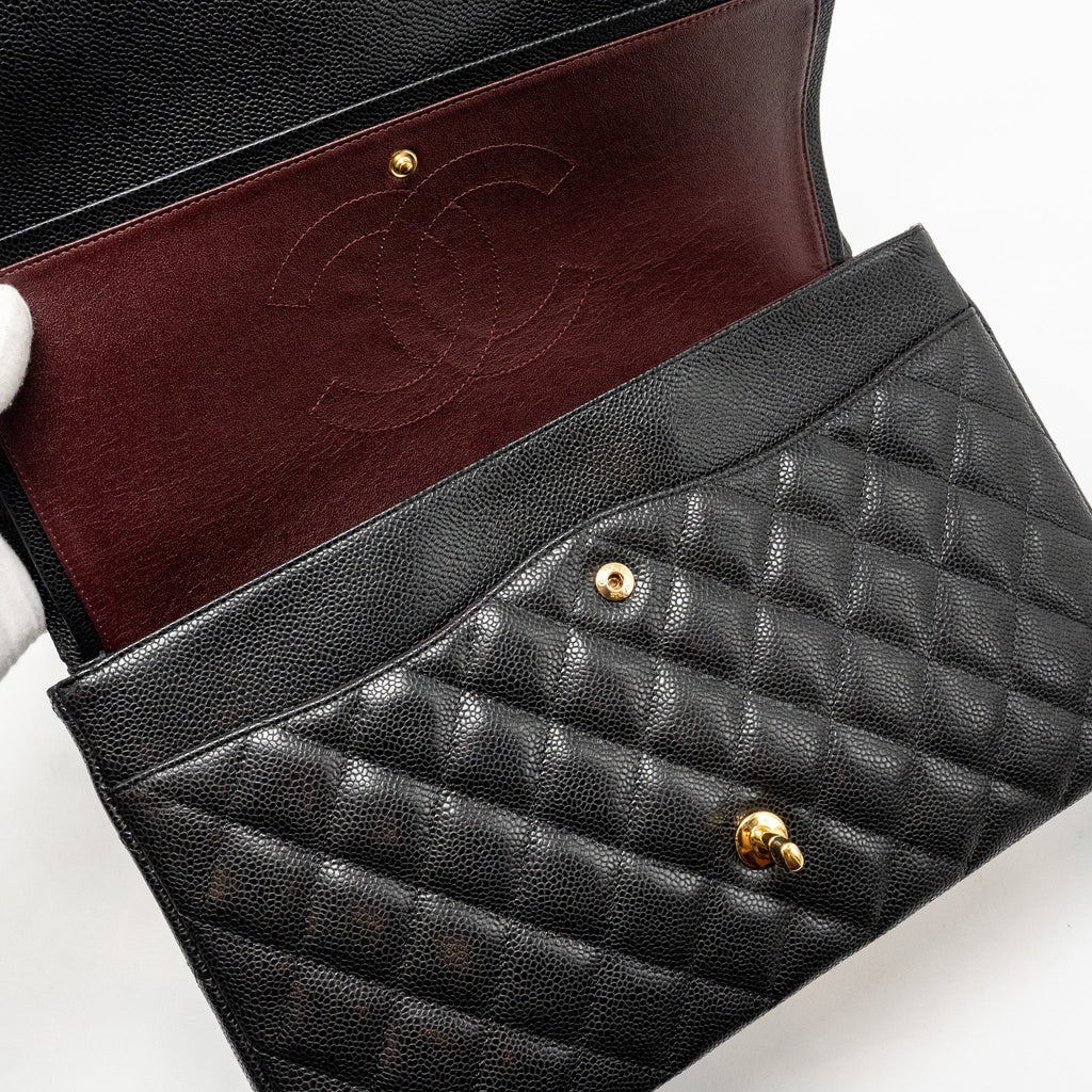 CHANEL MAXI CLASSIC DOUBLE FLAP BAG CAVIAR BLACK GHW
