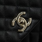 CHANEL MEDIUM COCO HANDLE FLAP BAG LIZARD EMBOSSED HANDLE CAVIAR BLACK LGHW