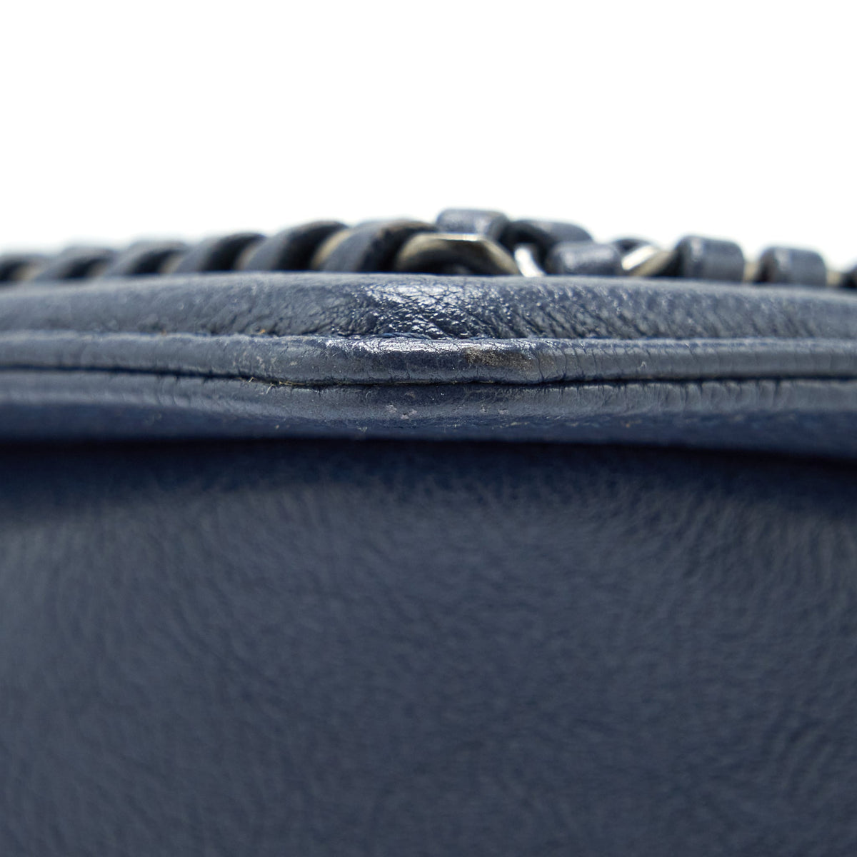 CHANEL BOY BAG WITH TOP HANDLE NAVY RUTHENIUM SLIVER HARDWARE