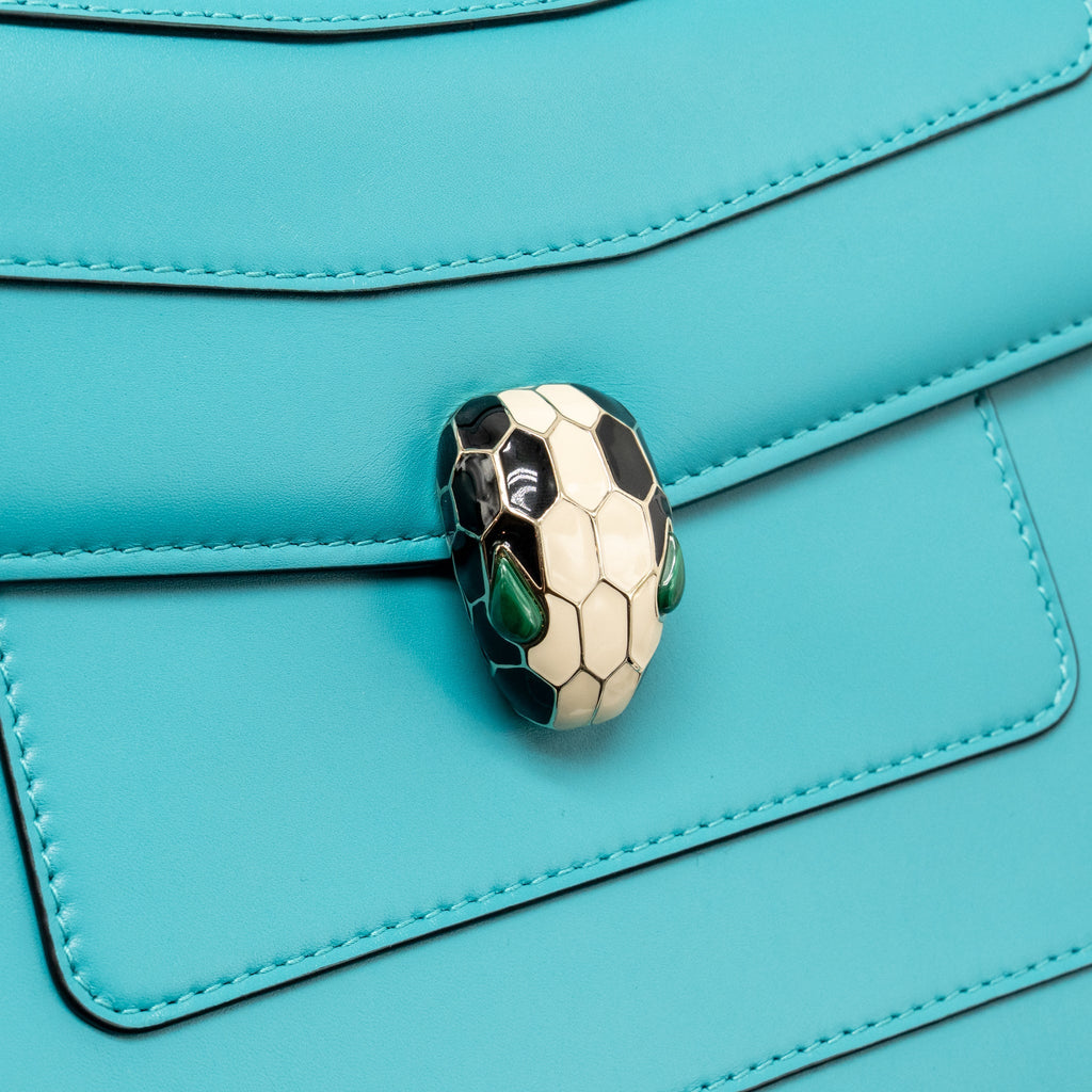 Bvlgari Serpenti Forever Shoulder Bag Calfskin Turquoise LGHW