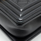 CHANEL SMALL BOY BAG CALFSKIN BLACK GHW (MICROCHIP)