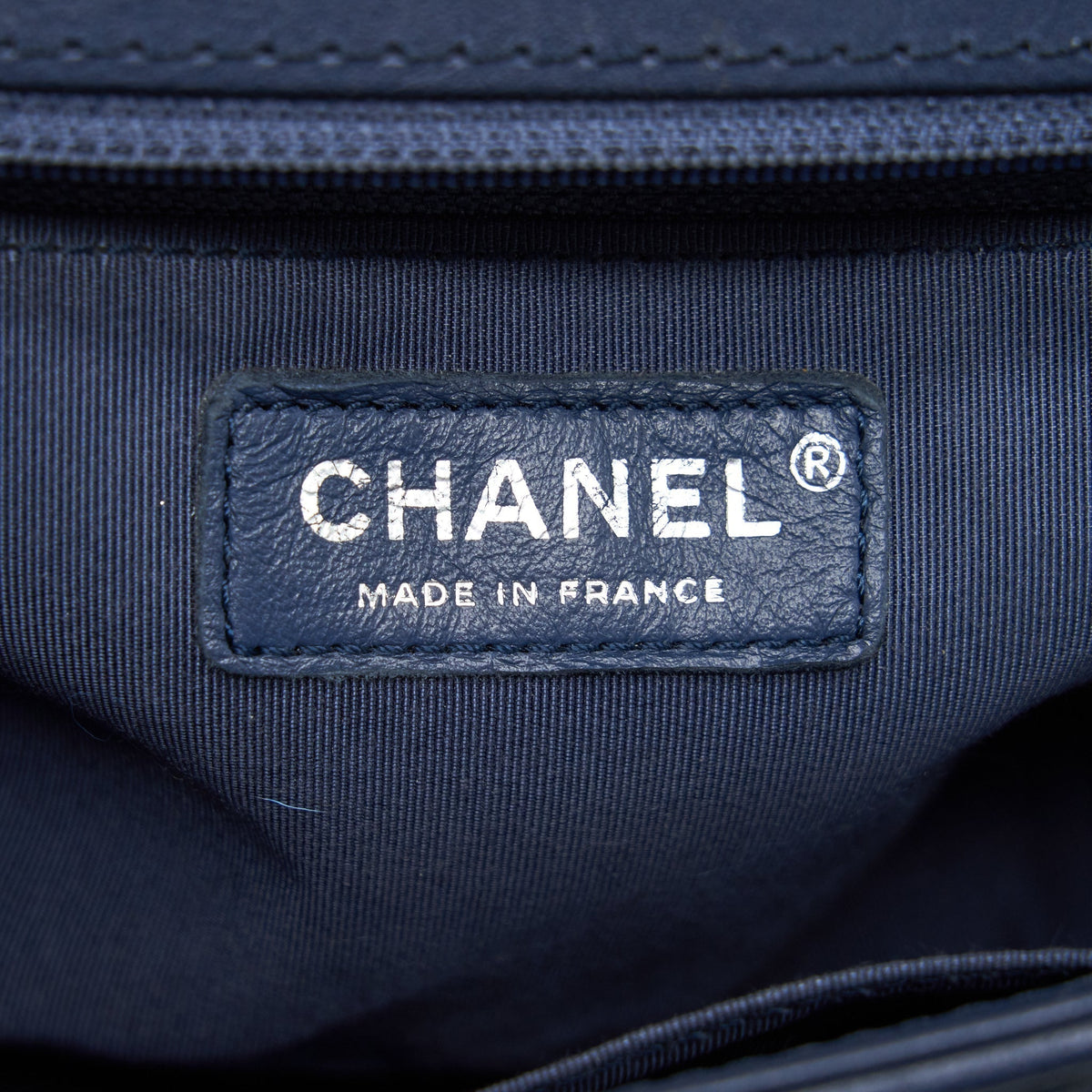 CHANEL BOY BAG WITH TOP HANDLE NAVY RUTHENIUM SLIVER HARDWARE