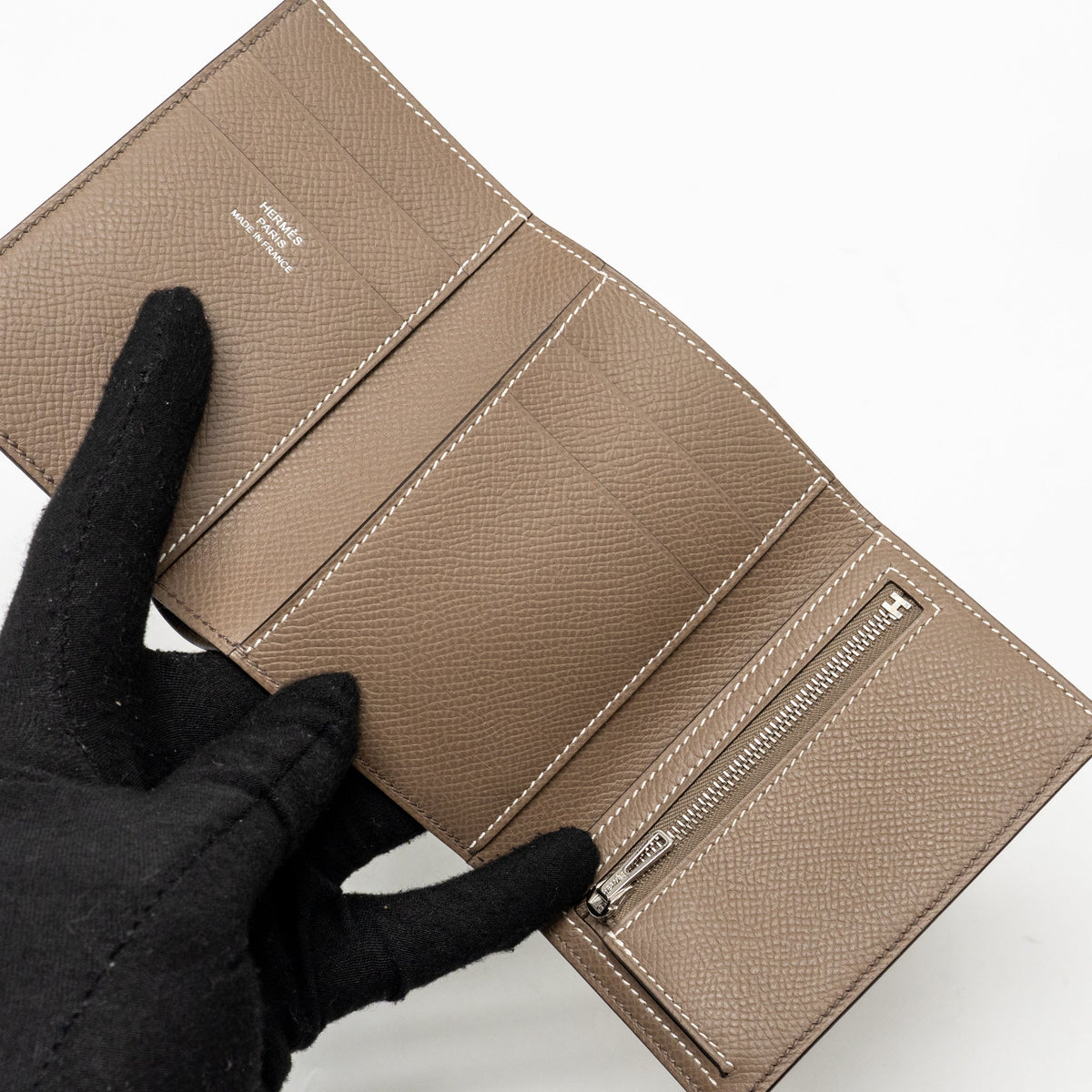 HERMES BEARN COMPACT WALLET EPSOM GRIS ETAIN SHW