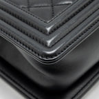 CHANEL SMALL BOY BAG CALFSKIN BLACK GHW (MICROCHIP)
