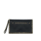 VALENTINO GARAVANI ROCKSTUD LEATHER CLUTCH BAG BLACK