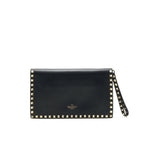 VALENTINO GARAVANI ROCKSTUD LEATHER CLUTCH BAG BLACK
