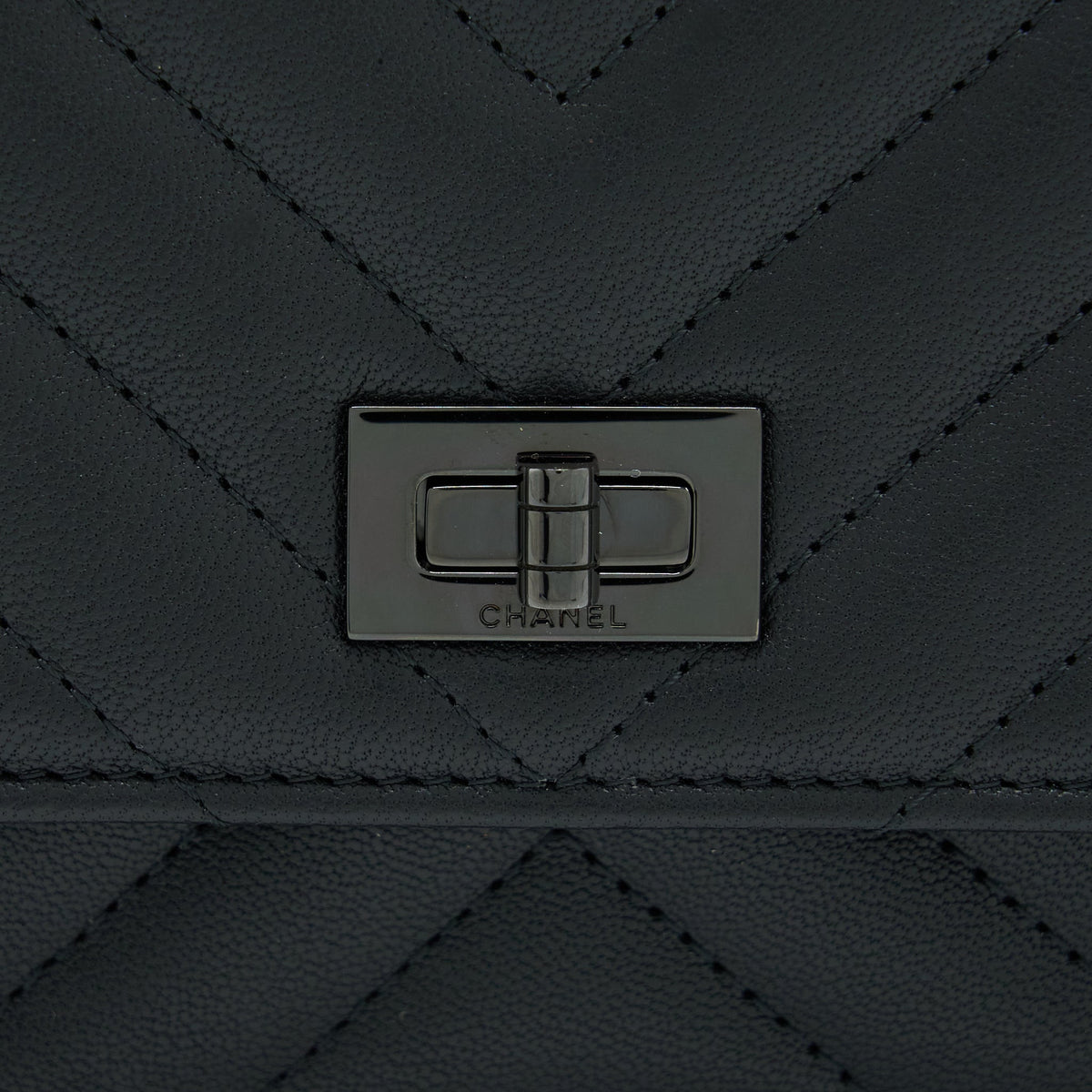 CHANEL 2.55 SO BLACK WALLET ON CHAIN CALFSKIN WITH BLACK HARDWARE