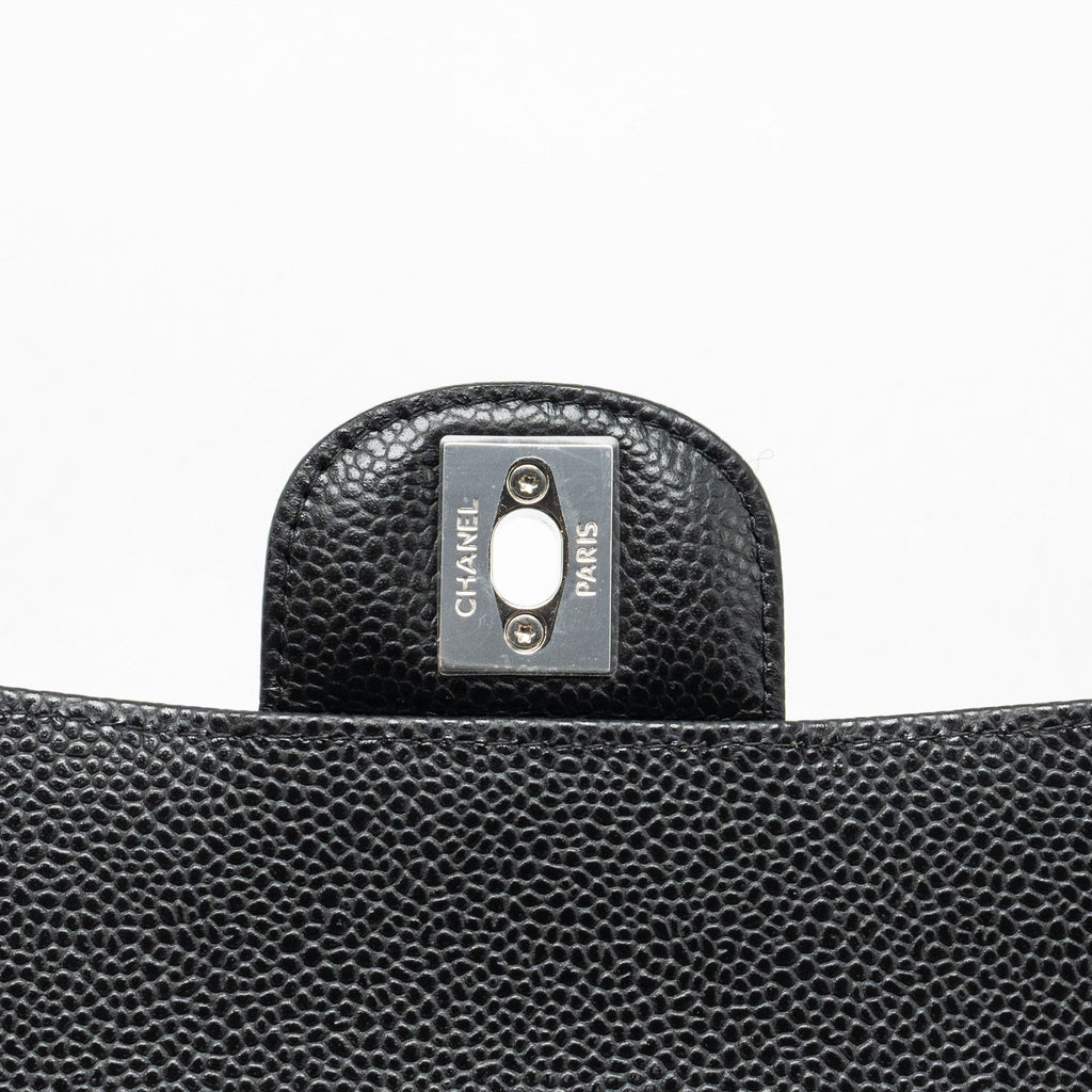 CHANEL SMALL CLASSIC DOUBLE FLAP BAG CAVIAR BLACK SHW (MICROCHIP)