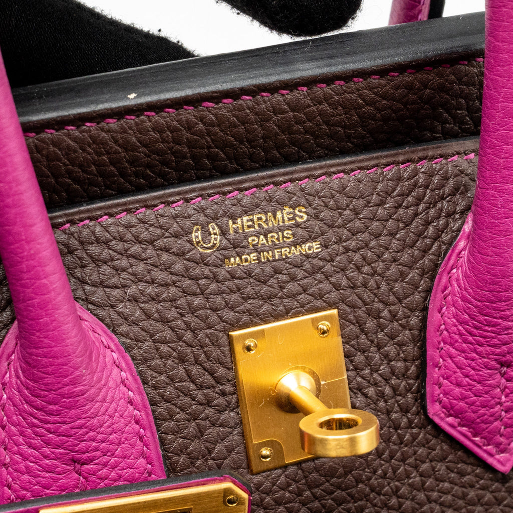 Hermes Birkin 25 Togo Chocolate / Rose Pourpre Brushed GHW