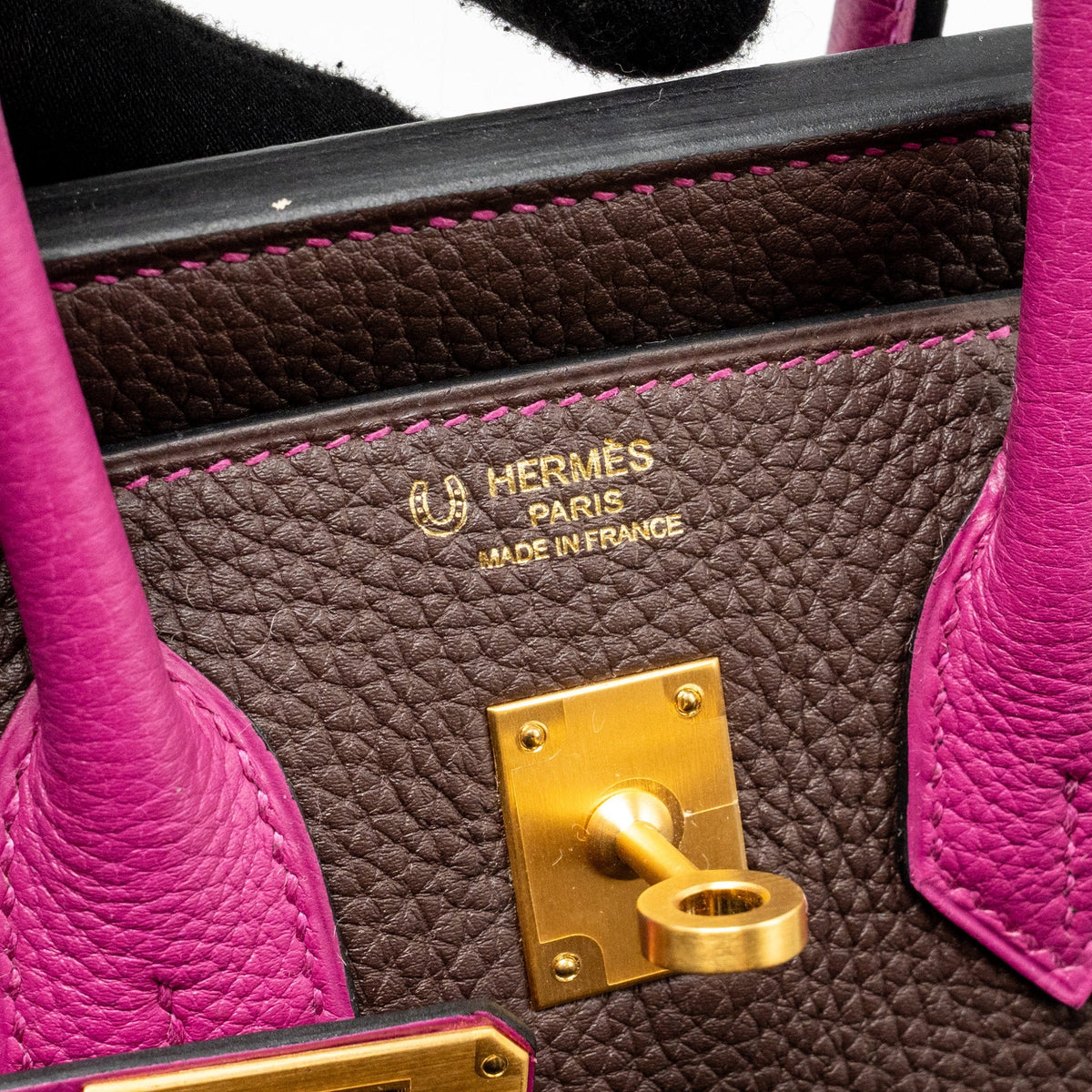 Hermes Birkin 25 Togo Chocolate / Rose Pourpre Brushed GHW