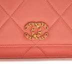 CHANEL 19 WALLET ON CHAIN GOATSKIN PINK WITH GOLD AND SILVER HARDWARE