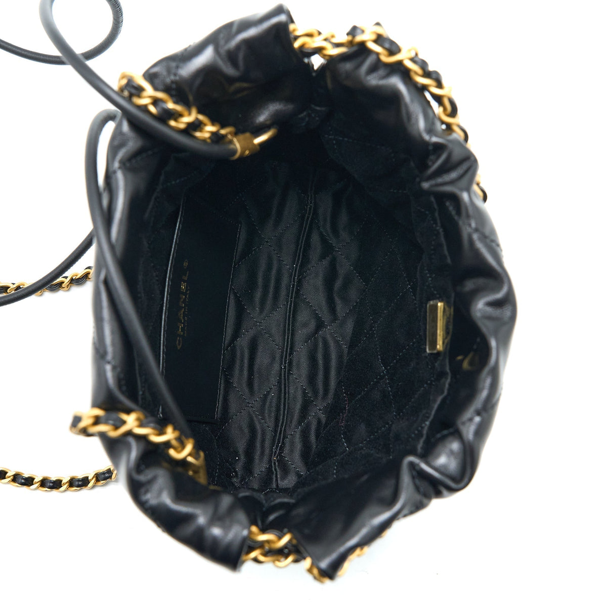 CHANEL 23S MINI 22 BAG AGED CALFSKIN BLACK BRUSHED GHW (MICROCHIP)