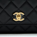 CHANEL PEARL CRUSH WALLET ON CHAIN LAMBSKIN BLACK GHW