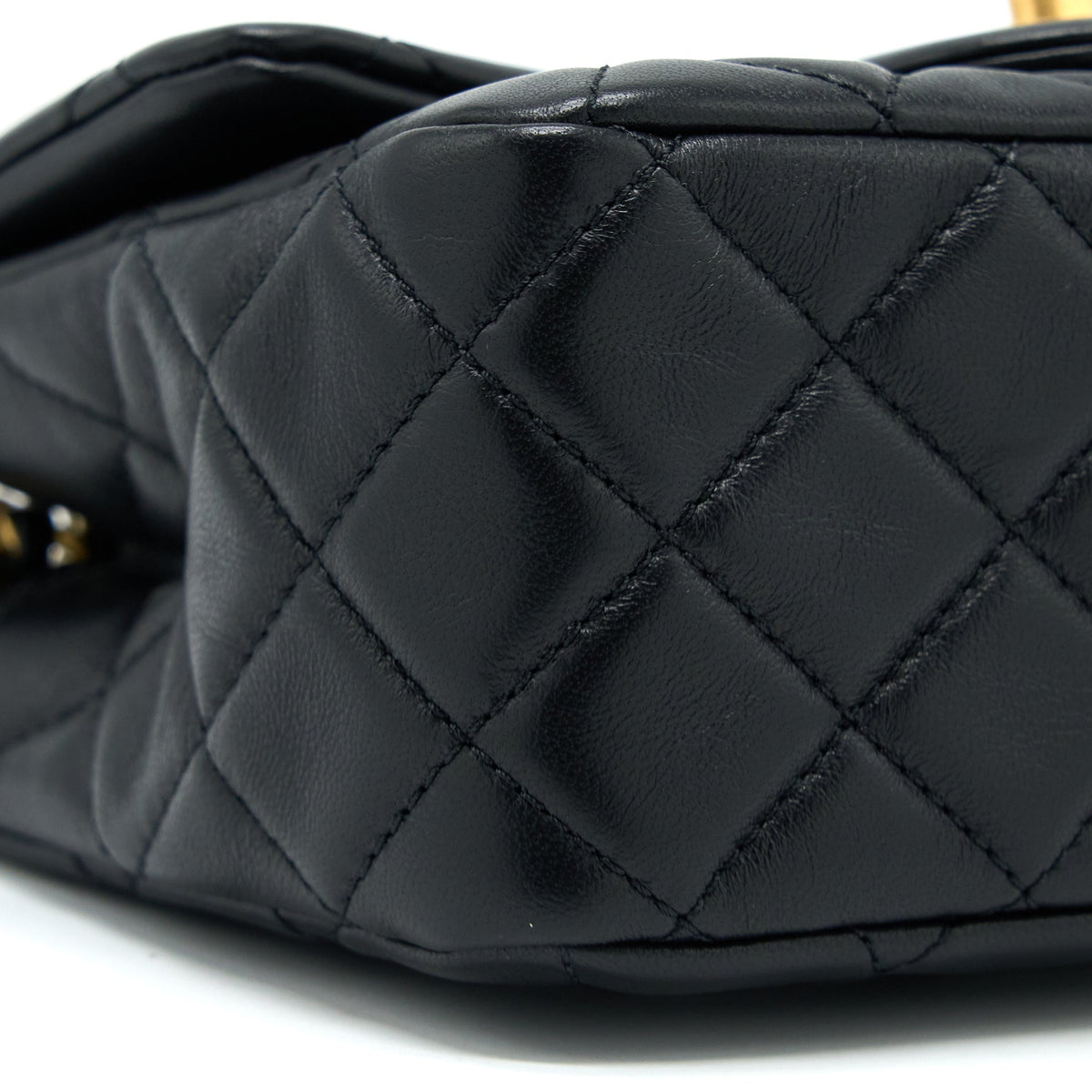 CHANEL PEARL CRUSH MINI SQUARE FLAP BAG LAMBSKIN BLACK GHW (MICROCHIP)