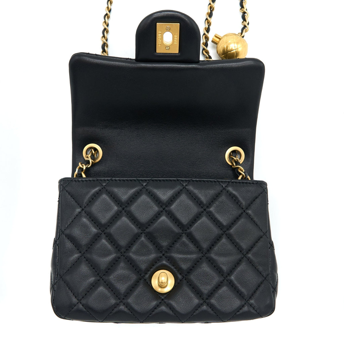 CHANEL PEARL CRUSH MINI SQUARE FLAP BAG LAMBSKIN BLACK GHW (MICROCHIP)